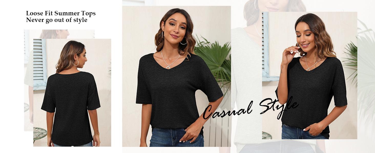 PiePieBuy Women's Women Soft V Neck Tshirt Half Sleeve Lightweight Solid Color Loose Fit Minimalist Top Casual Comfortable Simple Womenswear shirts PiePieBuy Women's Women Soft V Neck Tshirt Half Sleeve Lightweight Solid Color Loose Fit Minimalist Top Casual Comfortable Simple Womenswear shirts