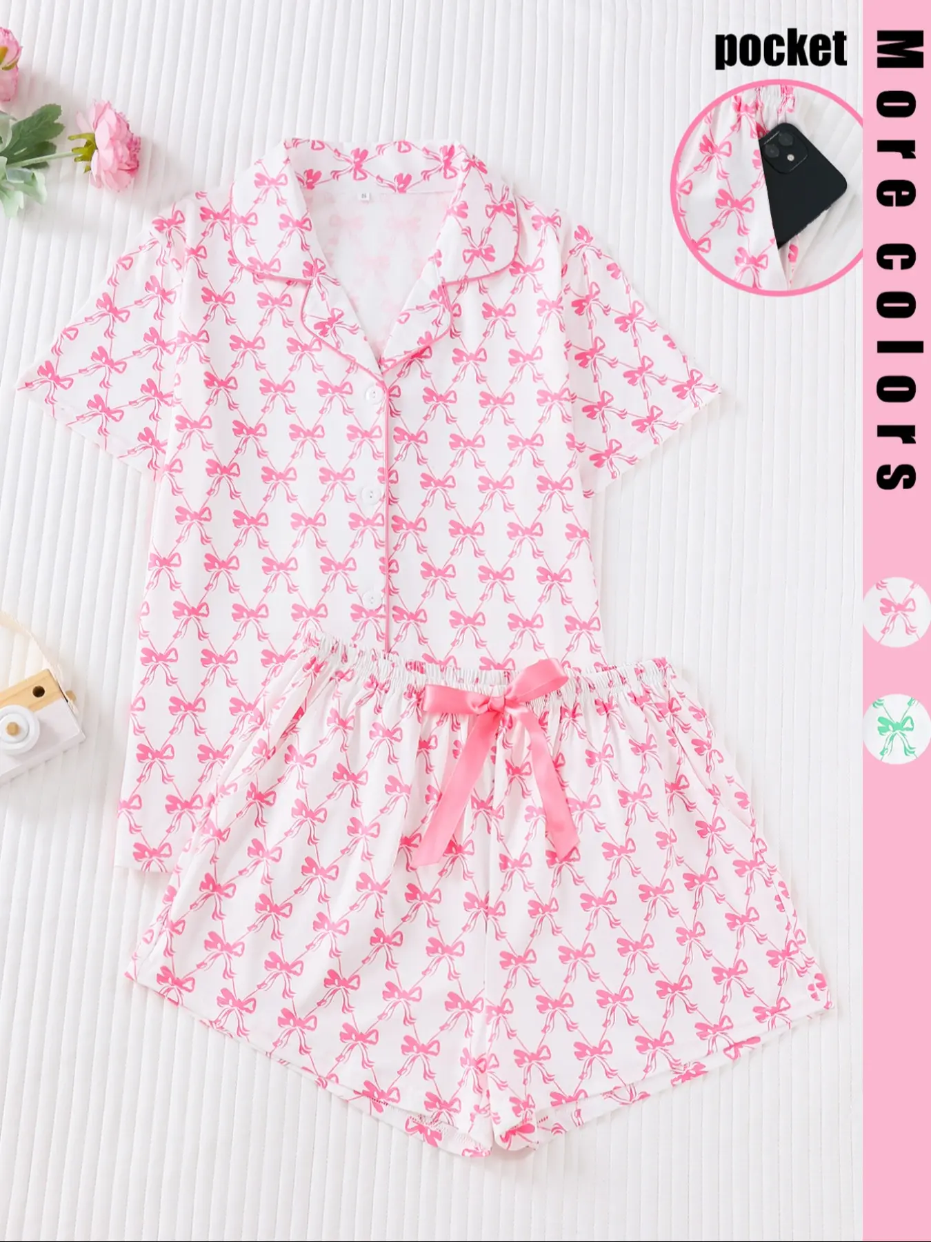 Women's Gingham Print Pajama Set, Soft & Comfortable Fabric, Loose-Fit Design, Short Sleeve Top & Shorts with Pockets, Chic, Cute, Perfect for Relaxing at Home, Indoor Loungewear, Ladies Loungewear, Nightwear, Loungewear, Pjs