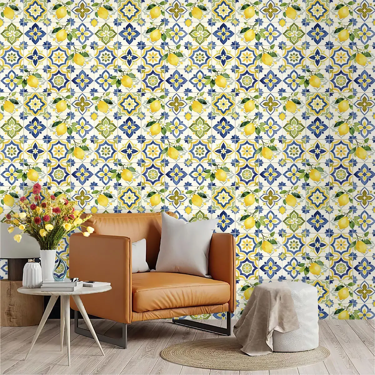 South Italian Sicilian Mediterranean Vintage Wallpaper, PVC Material, Mould-Proof, Easy Peel-And-Stick, Kitchen/living Room/bedroom Decor