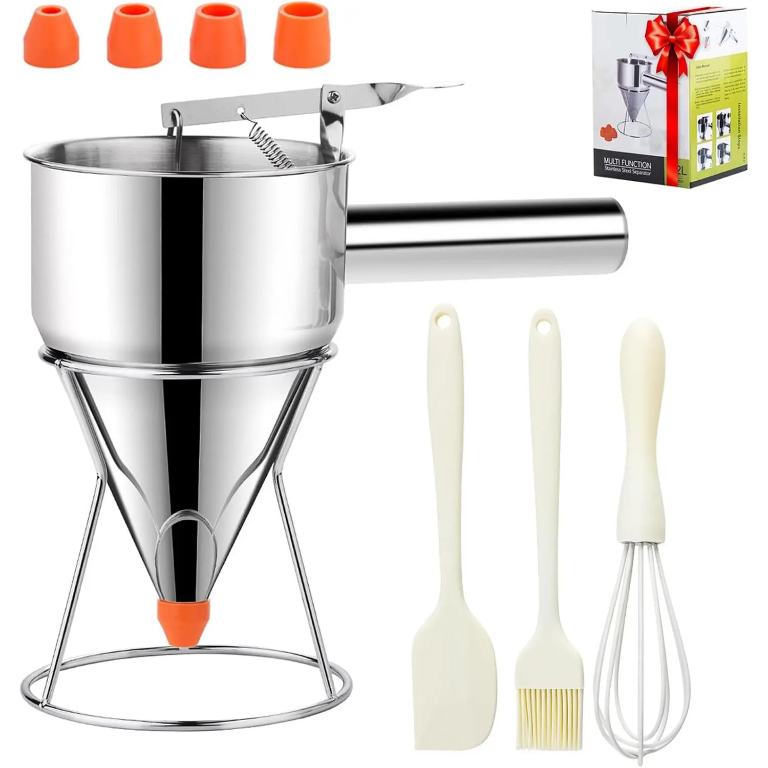 20oz Pancake Batter Dispenser, Stainless Steel Funnel Cake Dispenser with 4  Nozzles,  for Pancakes, Cupcakes, and Funnel Cakes