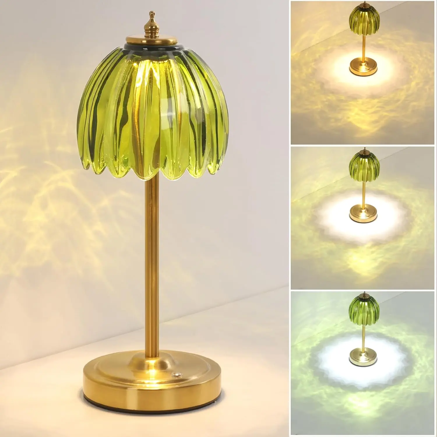 Tulip Table Lamp with 5000mAh Battery & Touch Control, Cordless Table Lamp with 3 Colors, Dimmable Rechargeable Table Lamps for Bedroom, Nightstand, Living Room, Entryways (Green Tulip)