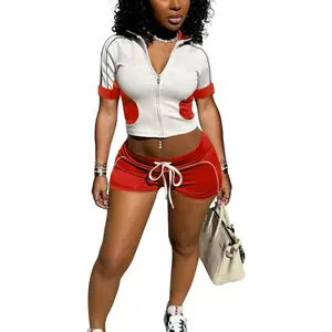 Sets Short Sleeve Crop Tops and High Waist Sports Shorts Tracksuit