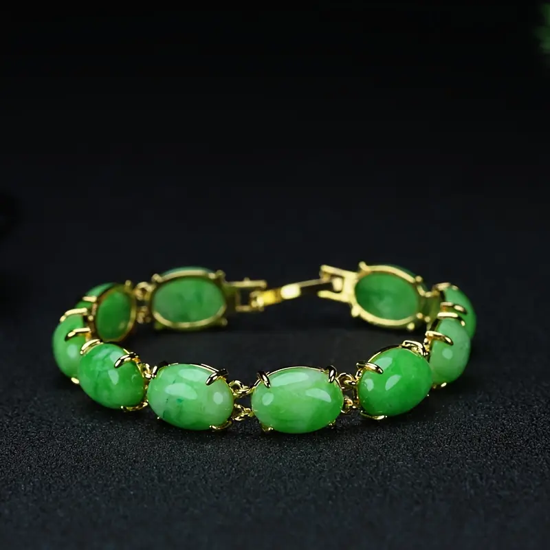 Green Natural Stone Bracelet with Inlaid Detail, Casual Unisex Charm Jewelry Gift for Everyday Use, Inlaid Stones, Unisex Wear, Beading Detail, Bracelets, 18.5Cm, Nature-Inspired