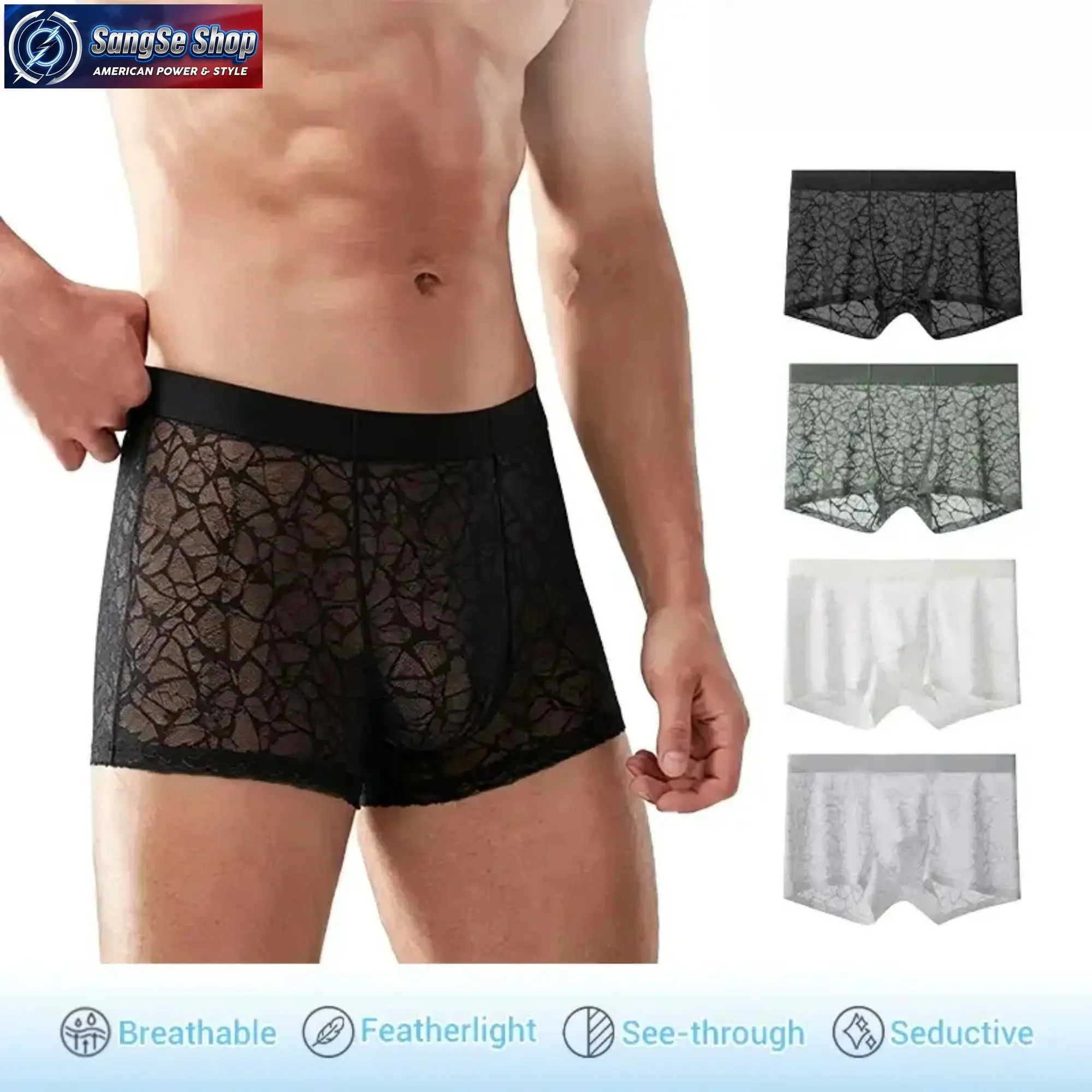 Men's 4-Pack Ice Silk Boxer Briefs, See-Through Lace Mesh Menswear with a Secure Fit, Ultra-Soft Cooling and Breathable Fabric, Shorts all day comfort viral style elevated basics