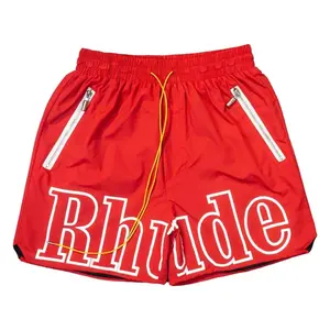 Oversized Large Outline Letter Print Mens Athletic Shorts, Elastic Drawstring Zip Pocket Streetwear Casual Shorts, Lightweight Quick Dry Summer Workout Bottoms, Trendy 4th Of July Holiday Outfit & Birthday Gift For Men