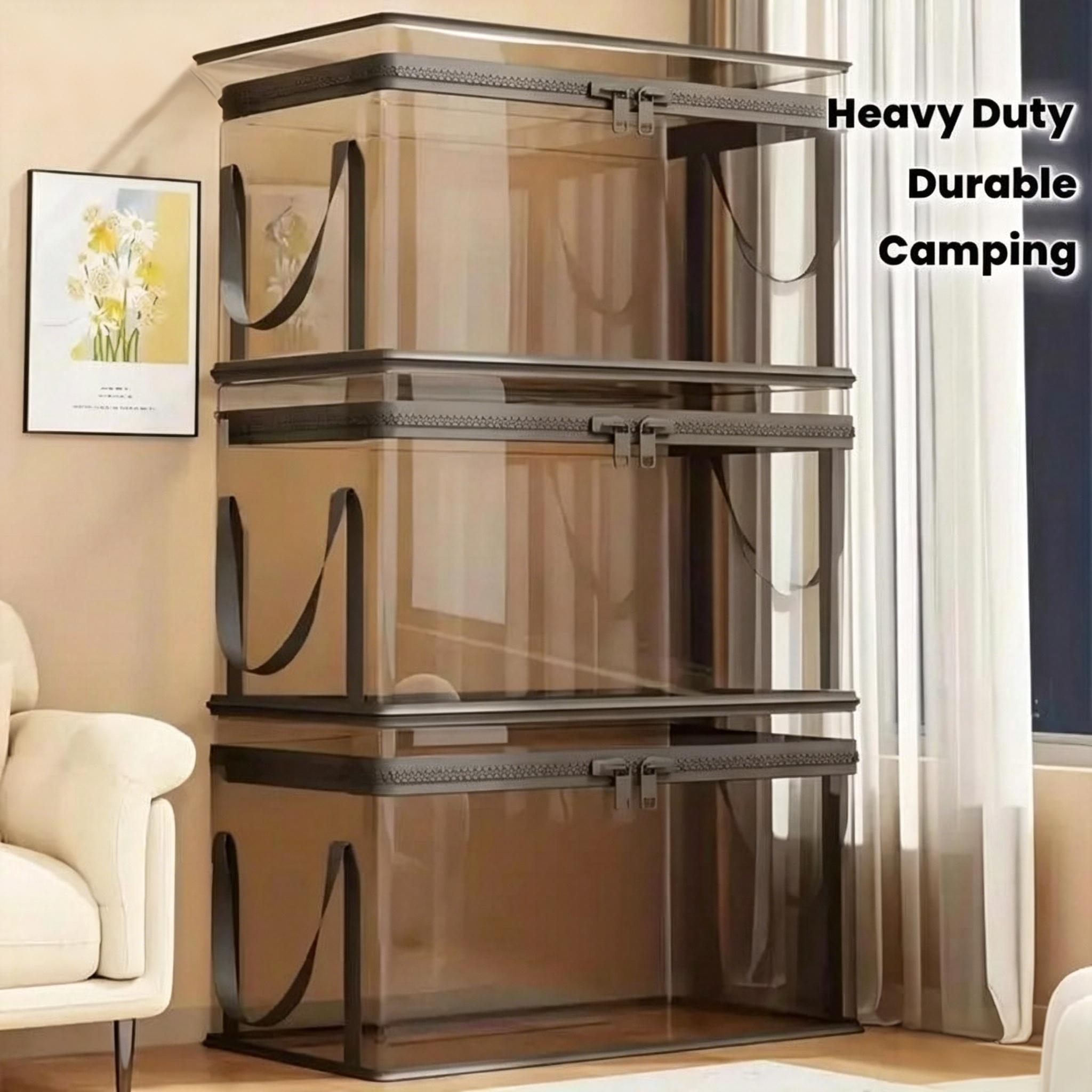 [ Free Shipping ]Large Clear Thick Plastic Storage Box with Hinged Lid, Heavy-Duty Durable High Capacity Organizer, Perfect for Home, Camping, Travel, Attic and Moving