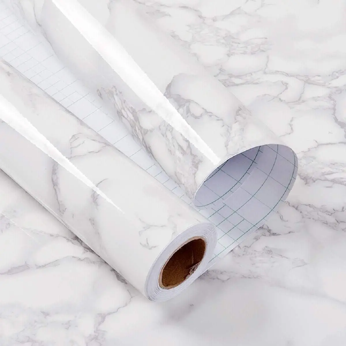 Glossy White Marble Peel and Stick Contact Paper for Countertops | Grey Granite Thick Removable Wallpaper for Kitchen Cabinets Furniture Refurbishment Wall Decor Vinyl WrapGift