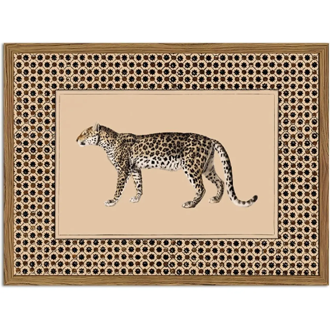 Vintage Leopard Wall Art Cheetah Safari Wall Decor Paintings, Wildlife Animal Poster Canvas Prints Aesthetic for Living Room Bedroom 12x16 inch Wood Framed