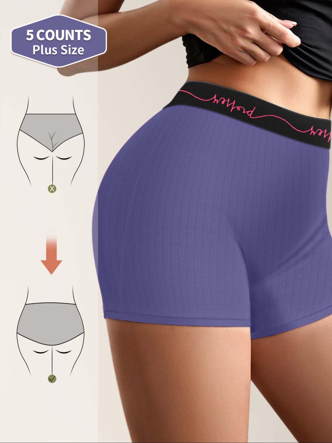 【Plus Size】 Letter Tape Boxer Brief, Soft Comfy Breathable Curvy Panty for Daily Wear, Fit Women's Underwear for All Seasons