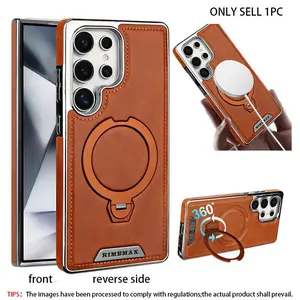 Luxury and High Quality 360 ° Rotating Bracket Leather Case,For Samsung Galaxy S24 S23 S25 S26Ultra Plus Wireless Charging Phone Protective Back Cover Protector