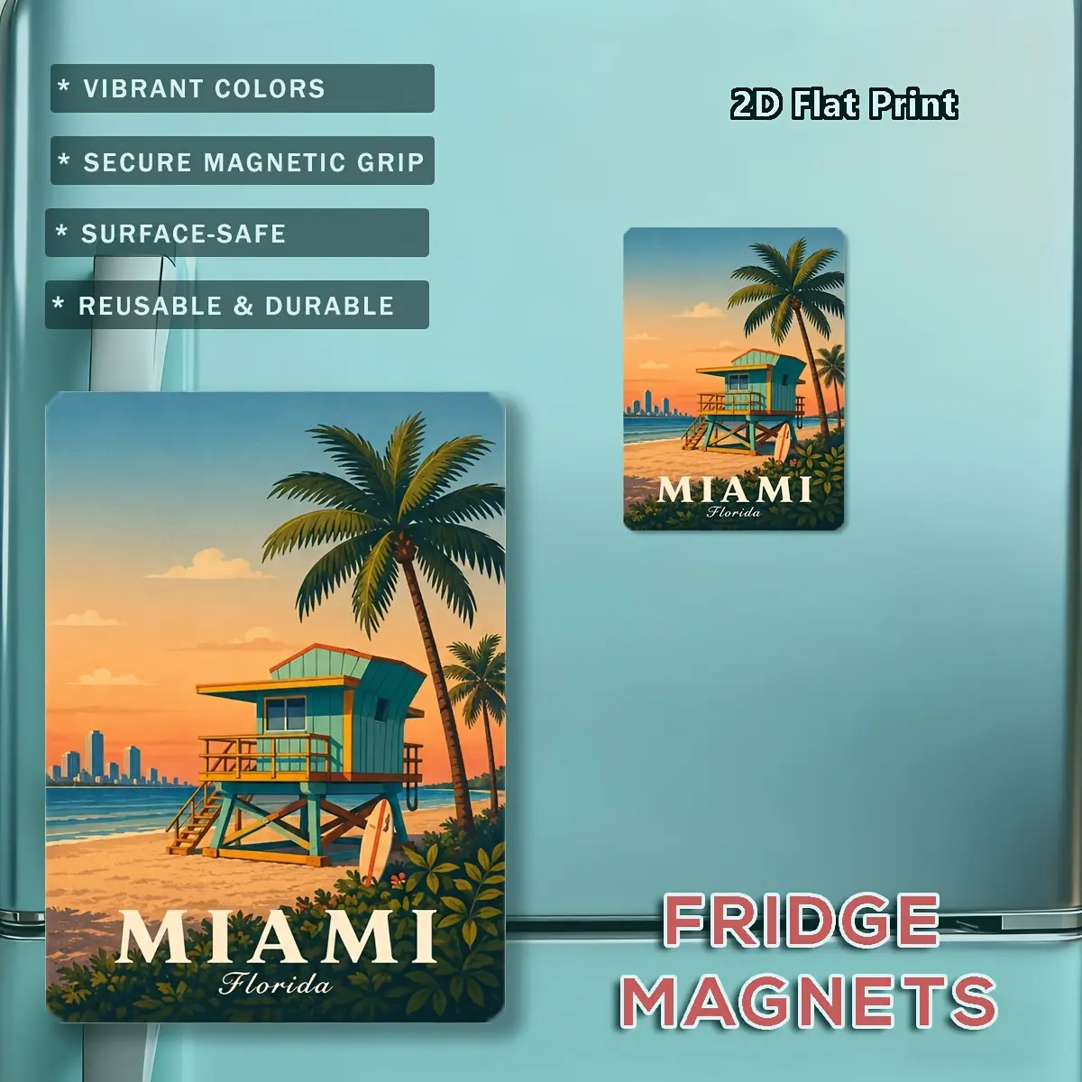 1pc modern art design, Miami magnet sticker, special gifts, creative refrigerator and door surface decoration, organizer with magnetic back 3.31x2.36inch (8.4x6cm) PM4003090X04