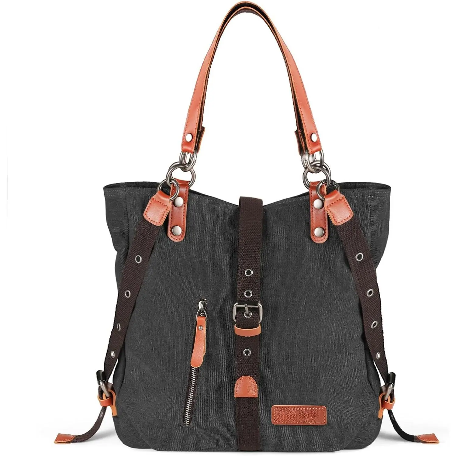 Women's Modern Durable Synthetic Canvas Backpack - Convertible Multi-Pocketed Tote Shoulder Bag for Daily Use, Fits 14-Inch Laptop with Zipper Closure