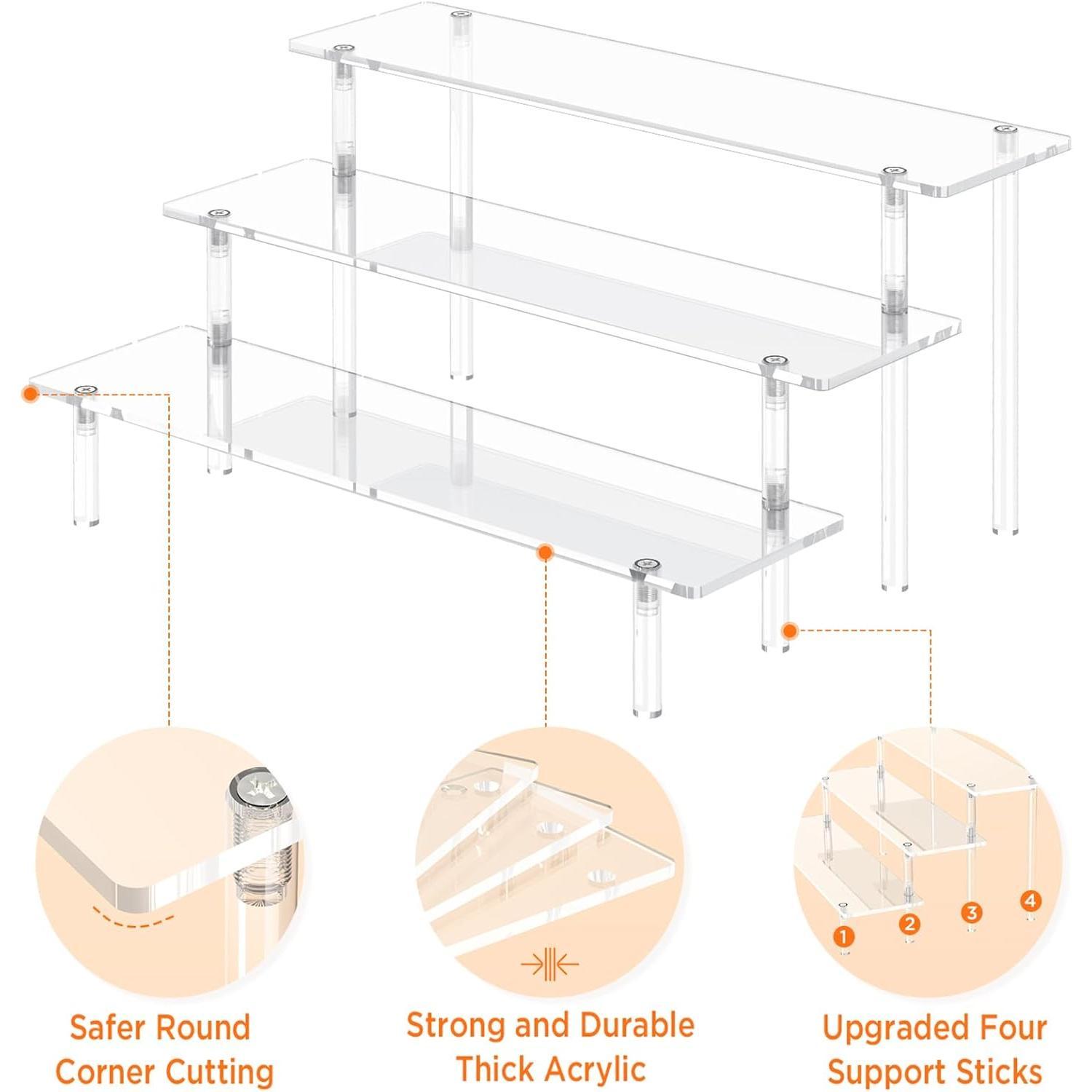 3 Tier  Display Risers, Large Perfume Organizer Stand, Clear Cupcake Stand Holder, Display Shelves for Figurines, Dessert Shelf for Party, Risers Display Stand for Decoration (1 Pack)