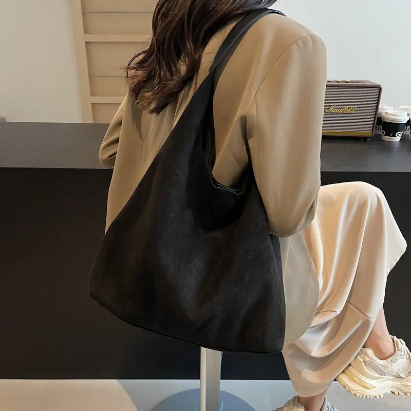 Smooth Solid Tone Vintage Underarm Tote Bag Moderate Roomy Interior Soft Flexible Fabric Short Comfort Underarm Strap Retro Simple Silhouette For Women Autumn Winter Daily Office Street Trendy All Match Carry Handbag