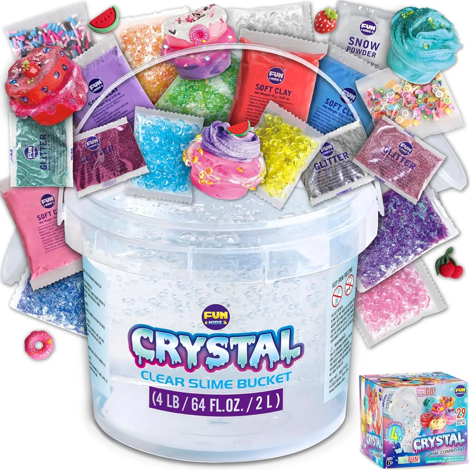 4 LB Huge Glassy Clear Slime Bucket for Kids, 64 FL OZ Premade Big Crystal Slime Pack Gift with 29 Sets Add-ins Jumbo Slime Kit for Girls Boys Party Present