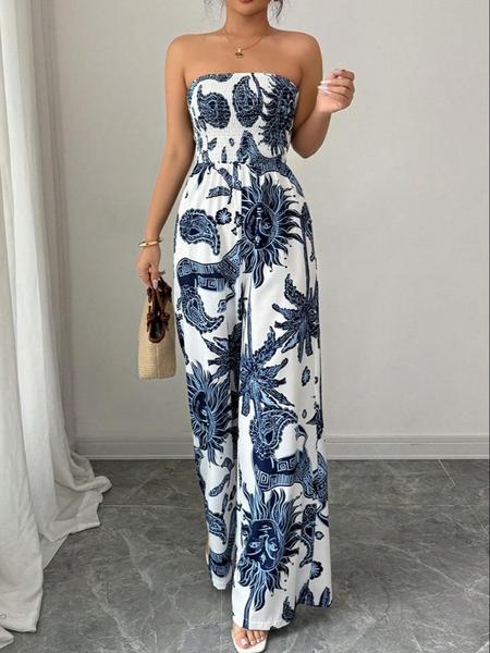 Women's All Over Print Jumpsuit, Elegant Fashion Casual Jumpsuit for Daily Outdoor Wear, Women's Jumpsuits for Summer