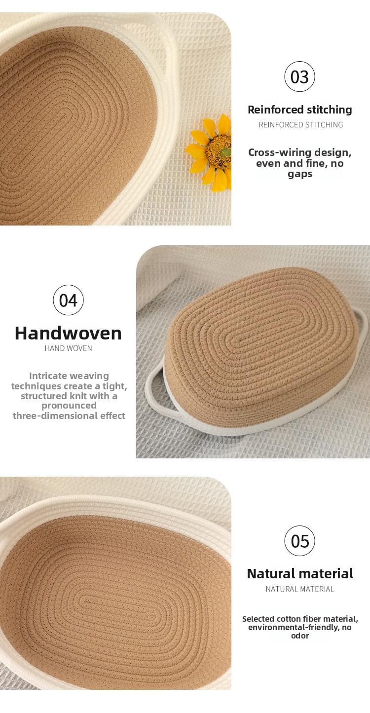 Cotton Rope Woven Storage Basket, Oval Organizer with Handle for Snacks & Toys, Portable Household Storage Bin for Living Room & Bedroom, Multifunctional Braided Storage Basket