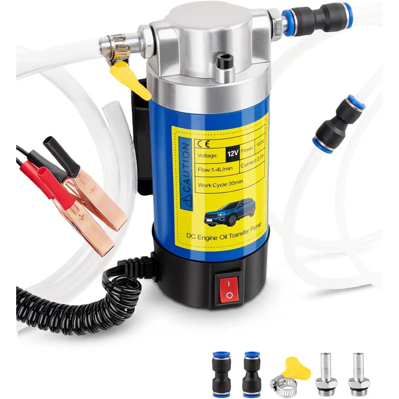 Oil Extractor Pump, 12V 100W Self-Priming Electric Fluid Transfer Pump for Engine, Gear, Transmission Oil Fluid Change, Compatible with , , Boat, Mower