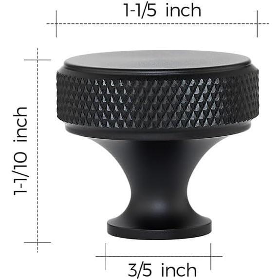 25 Pack Round Matte Black Knobs Knurled Single Hole Pulls Solid Black Kitchen Cabinet Hardware Handles for Drawers