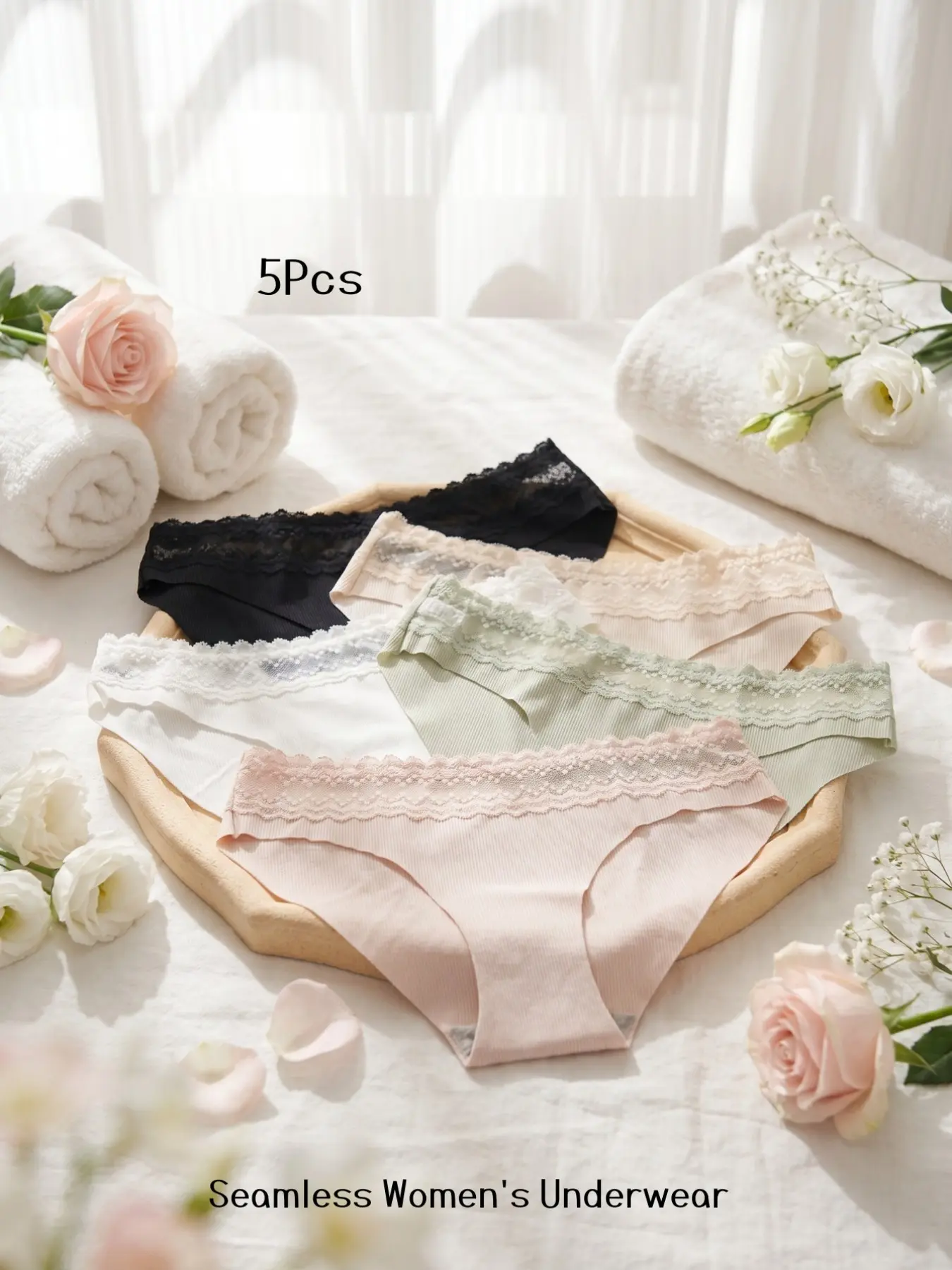 5-Pack Seamless Women's Underwear, Lace Trim Ladies' Panties, Comfortable & Stylish Inner Wear, Perfect for Everyday Use