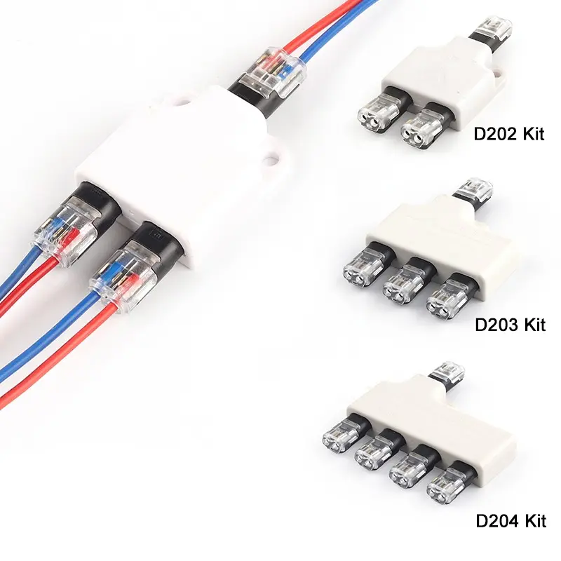1Set D202/D203/D204 pluggable wire connector kit, with splitter wire and cable snap in terminal block, suitable for lamp strips, cars, motorcycles, LED lighting systems, plug-in type non stripping plug-in bidirectional quick connect terminals