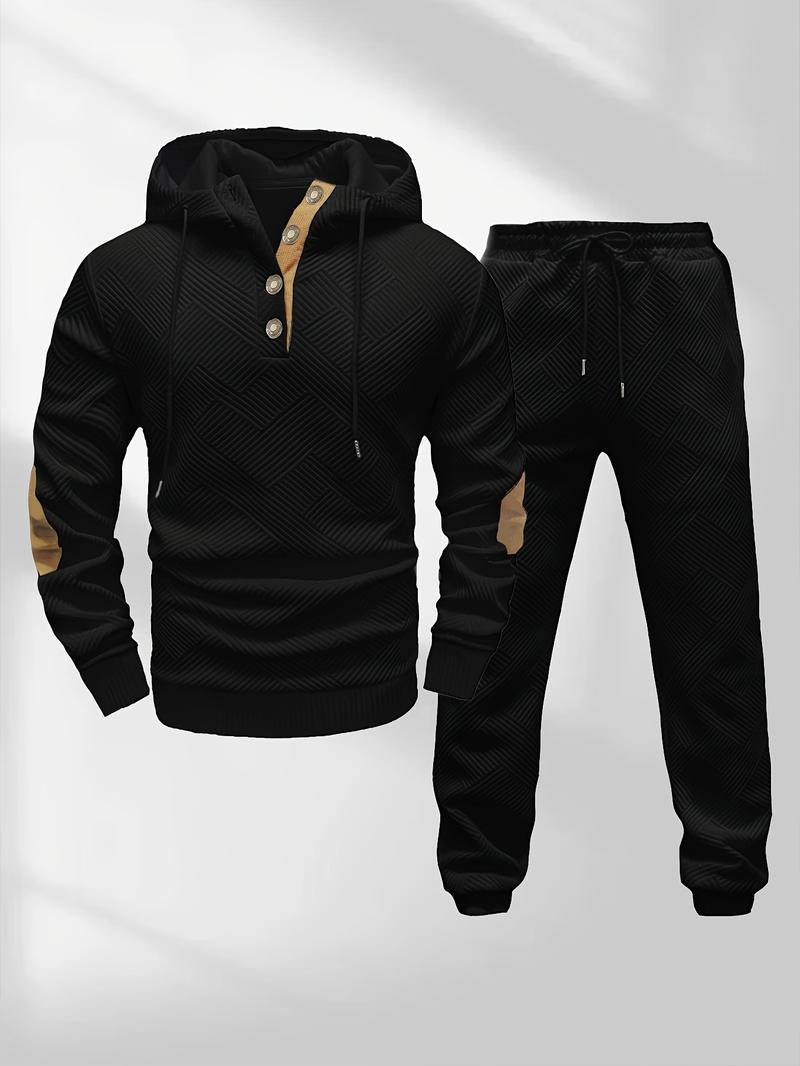 Men's casual fashion suit knitted jacquard sweatshirt and pants two-piece set