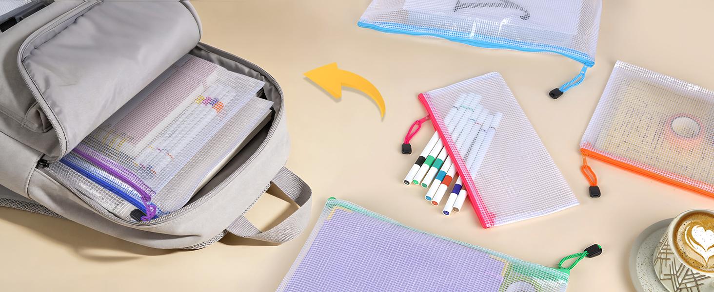 30pcs Mesh Zipper Pouch Bags, 8 Sizes Plastic Zippered Storage Bags for Organizing, Clear Pouches with Zipper, Waterproof Mesh Pouch for Office School Supplies, Home Organize, Travel Storage