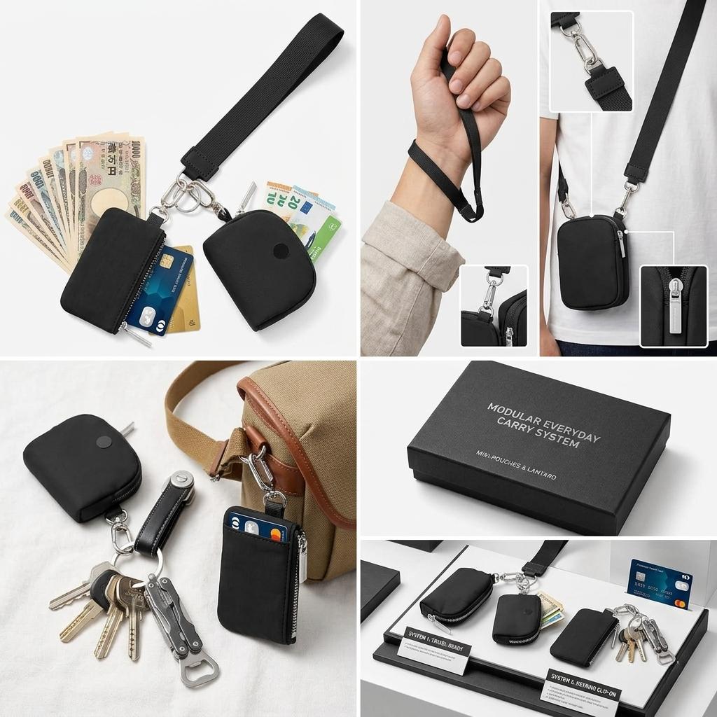 Detachable Dual Pouch Wristlet, Portable Mini Zip Around Keychain Wallet for Women & Men, Small Wallet Organizer with Coin Purse