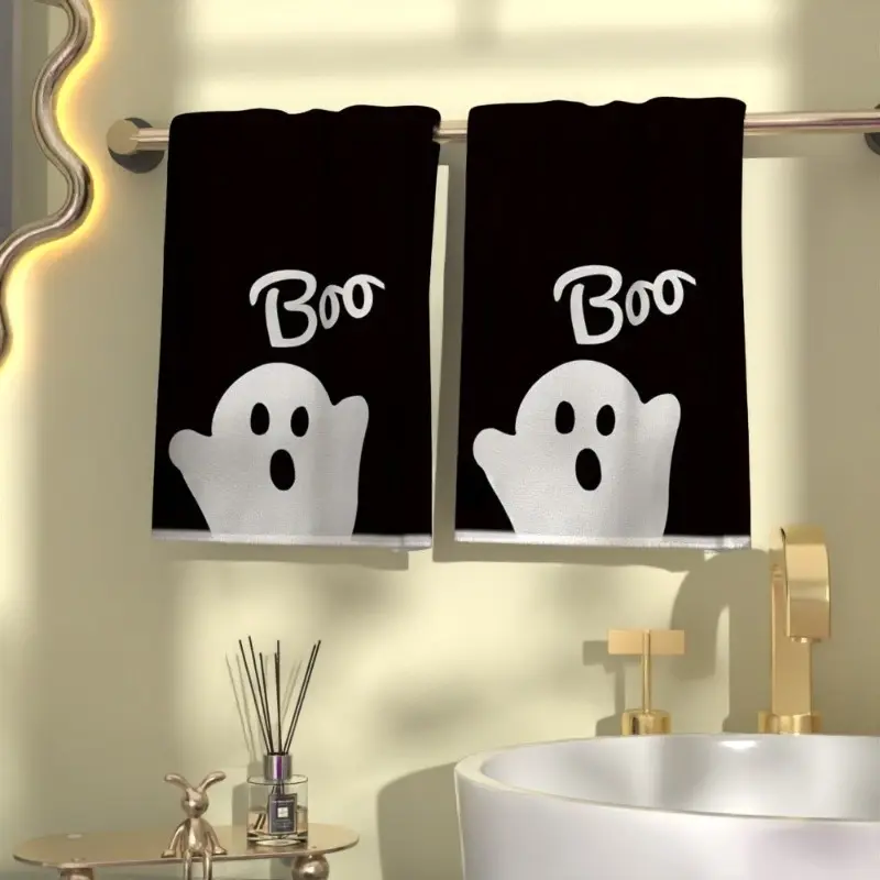 SoftTouch Halloween Ghost Kitchen Towels (2-Pack) Absorbent Towel Set, 40x60 cm - Highly Absorbent Polyester Hand Towels for Kitchen and Bathroom - Festive Holiday Decor for the Home.