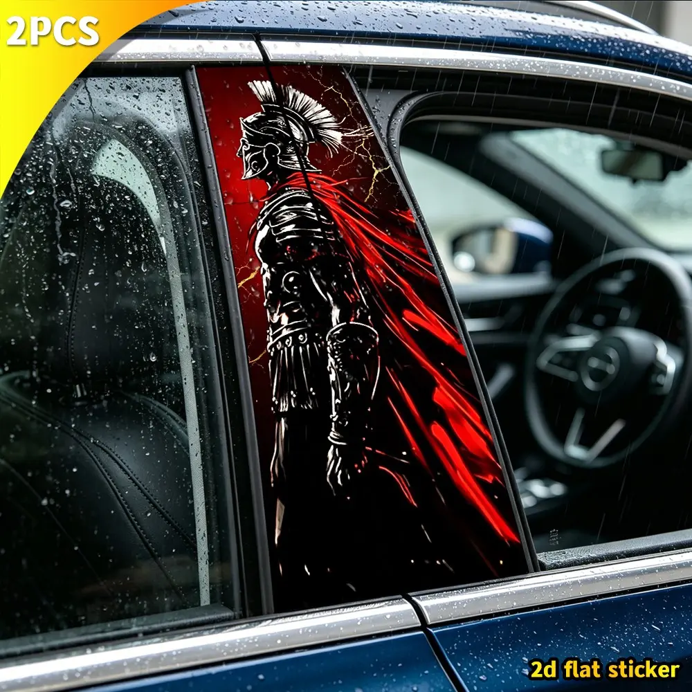 2 Piece Roman Centurion Knight Car B Pillar Sticker, Waterproof Vinyl Car Window Decals, Spartan Warrior Design, Universal Fit, Car Exterior Modification