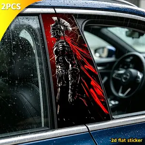 2 Piece Roman Centurion Knight Car B Pillar Sticker, Waterproof Vinyl Window Decal, Spartan Warrior Design, Universal Fit, Car Exterior Modification