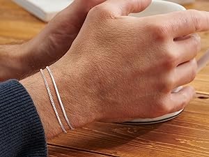 FREEKISS Layered Bracelet For Men Boys Sterling Men Bracelet Dainty Set 2mm Snake Box Chain Link Braclets 6.5-9 Inch Silver Gift For Men Boys  For Christmas Stack summerwins