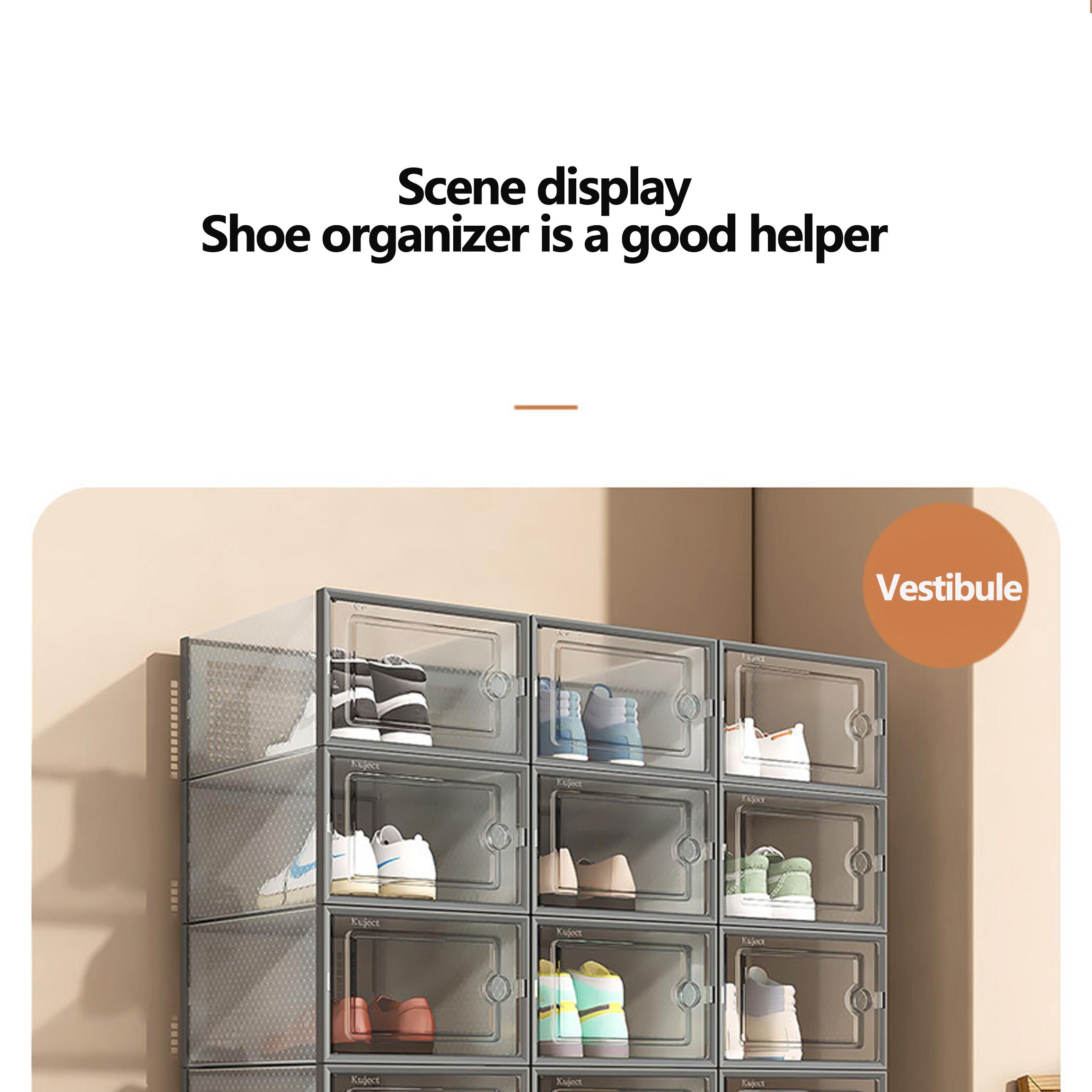 6/12/18/24 pcs Large Capacity Thickened Transparent Plastic Shoe Boxes With Clip-On Lid - Foldable, Stackable, Space-Saving Storage Organizer For Multipurpose Use In Entryway, Bedroom, Home, Dorm, Etc - Easy To Assemble,shoe cabinet storage