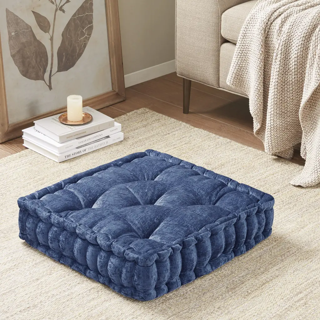 Nokaa Poly Chenille Square Floor Pillow Cushion 20x20 Inch Navy Soft Plush Seating for Living Room Bedroom Dorm Reading Meditation Yoga Extra Large Floor Cushion Pouf Ottoman Tatami Mat, Home Furniture and Household Product Search Terms