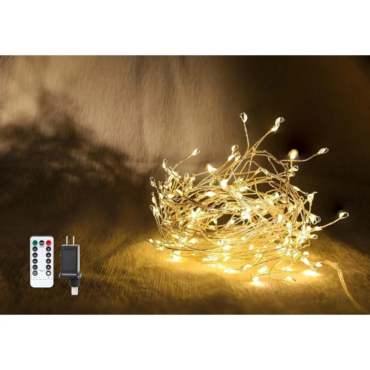 Fairy Lights 10 Feet 200 LEDs Cluster Lights Waterproof Firecracker String Light UL Plug Power Supply with Remote 8 Lighting Modes for Ceiling Bedroom Wreath Wedding Christmas, Warm WhiteGift