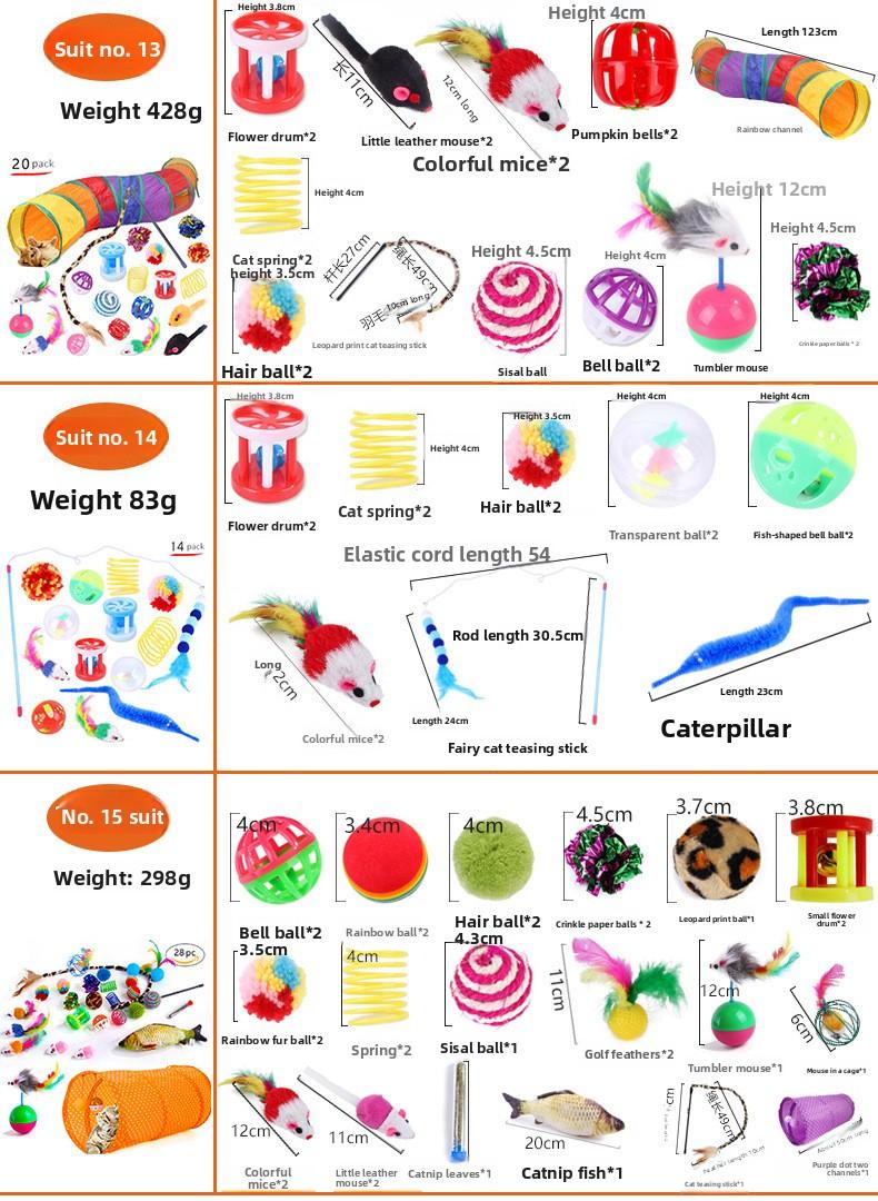 Interactive 21Pcs Cat Toys Kit Collapsible Cat Tunnel Feather Wand Plush Mouse Variety Pack for Indoor Cats Rechargeable Livestock Prod with Flexible Shaft pet stuff dog pepper spray dog bugs detector reverse slow feeder shaped harness silicone k9