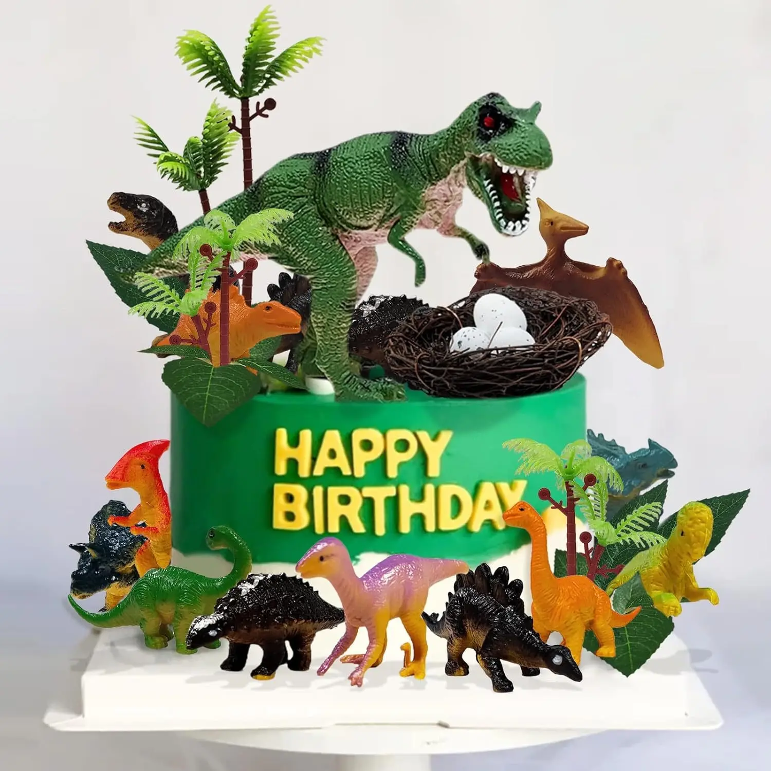 T-Rex Theme Birthday Cake Decoration Supplies, Dinosaur Egg Leaf Replica, Party Table Centerpiece, Ideal for Men's Birthdays, Unique Gift Idea