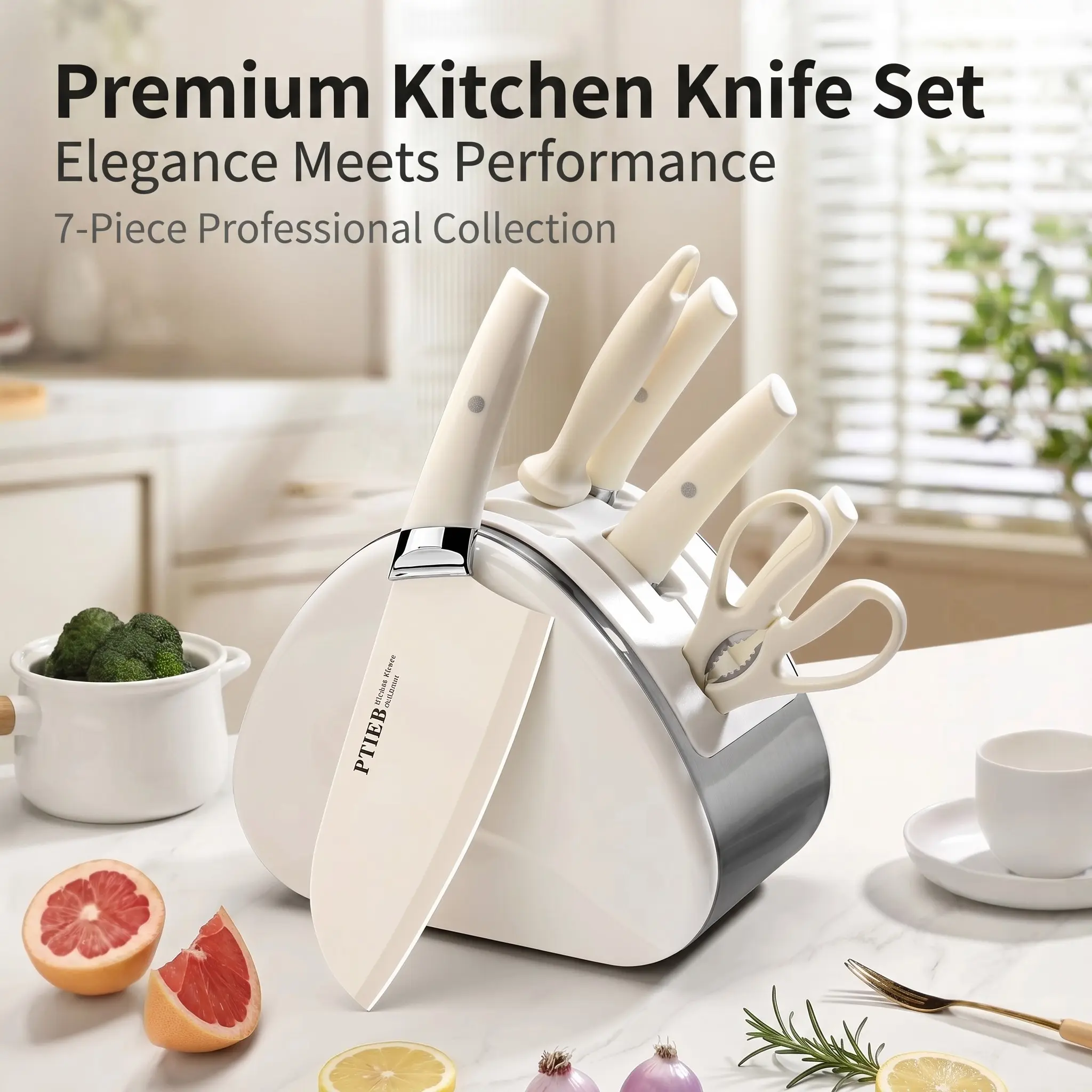 German Craft 4/7 Piece Knife Set, High Carbon Stainless Steel, Ceramic Coating Anti-Corrosion, Durable, Ideal for Home Cooking, Slicing, Multi-Functional Use
