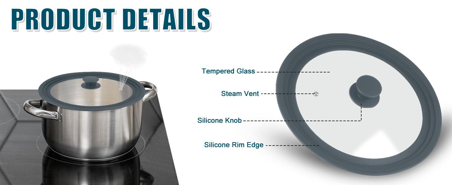 Universal Lid for Pots Pans and Skillets, 2 Pack Pan Cover fit 7", 8" 9" & 10", 11", 12" Diameter Cookware, Silicone Replacement Pan Lid Pot Lids for Frying Pans, Cast Iron,Tempered Glass Lid (Gray) Universal Lid for Pots Pans and Skillets, 2 Pack Pan Cover fit 7", 8" 9" & 10", 11", 12" Diameter Cookware, Silicone Replacement Pan Lid Pot Lids for Frying Pans, Cast Iron,Tempered Glass Lid (Gray)