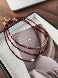 Handmade Beaded Necklace, Elegant Garnet Pendant, Fashionable Delicate Jewelry, Unique Gift for Girlfriend, Stylish Bead Necklace