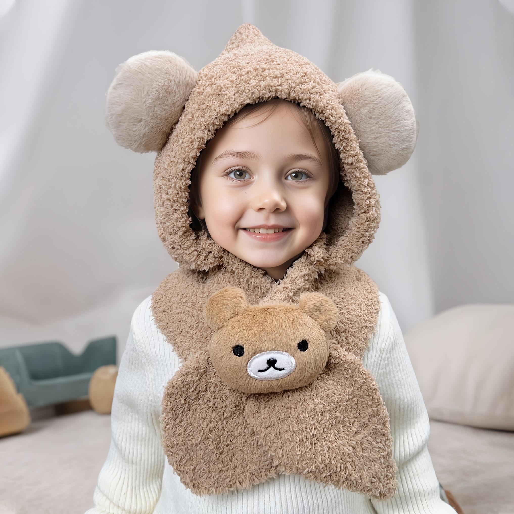 1pc Bear Ear Plush Knit Hat for & - Soft Warm Winter Hat with Scarf, Lightweight Stretchy Animal Design, Mixed Colors, Perfect for Christmas, Halloween, New Year & Everyday Wear, Holiday Gift, Playful Design, Cozy Texture, Winter Hat And Scarf For Boy, Ha