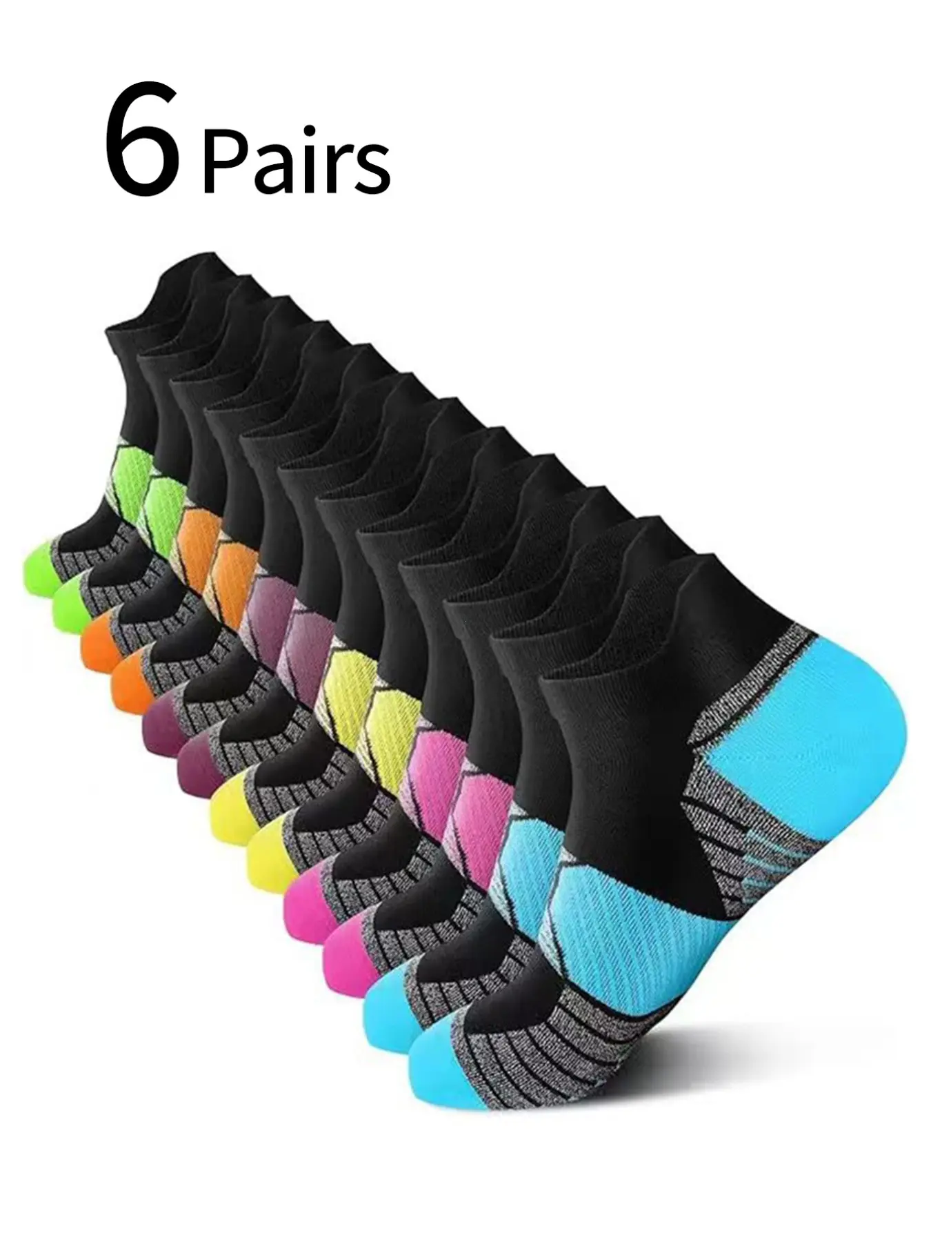 6 Pairs Women's Sports Socks, Workout Socks, Athletic Sports Socks, Grip Sports Socks, Professional Marathon Running Shock Absorption Anti-Slip, Breathable Moisture-Wicking Outdoor Hiking Socks