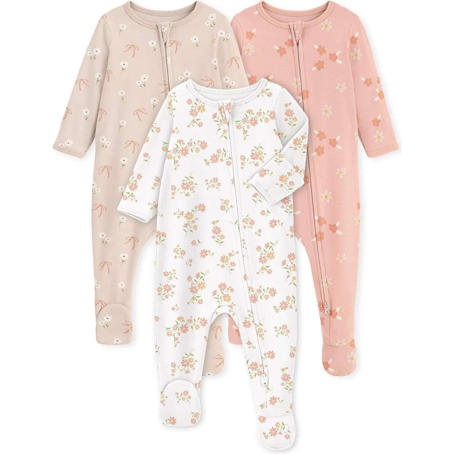 Baby Pajamas 100% Organic Cotton Baby Sleepers for Newborn 0-3 3-6 6-9 Months Boys Girl Clothes 3pcs Footed PJs