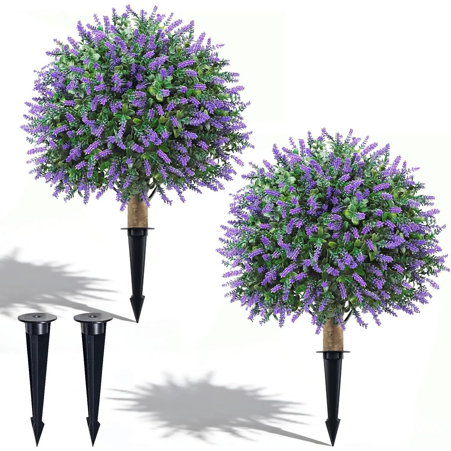 24" Artificial Boxwood Topiary Trees, UV Resistant Faux Plants Shrubs Bushes Fake Greenery Plants for Front Door Indoor Outdoor Home Decor with Metallic Spike
