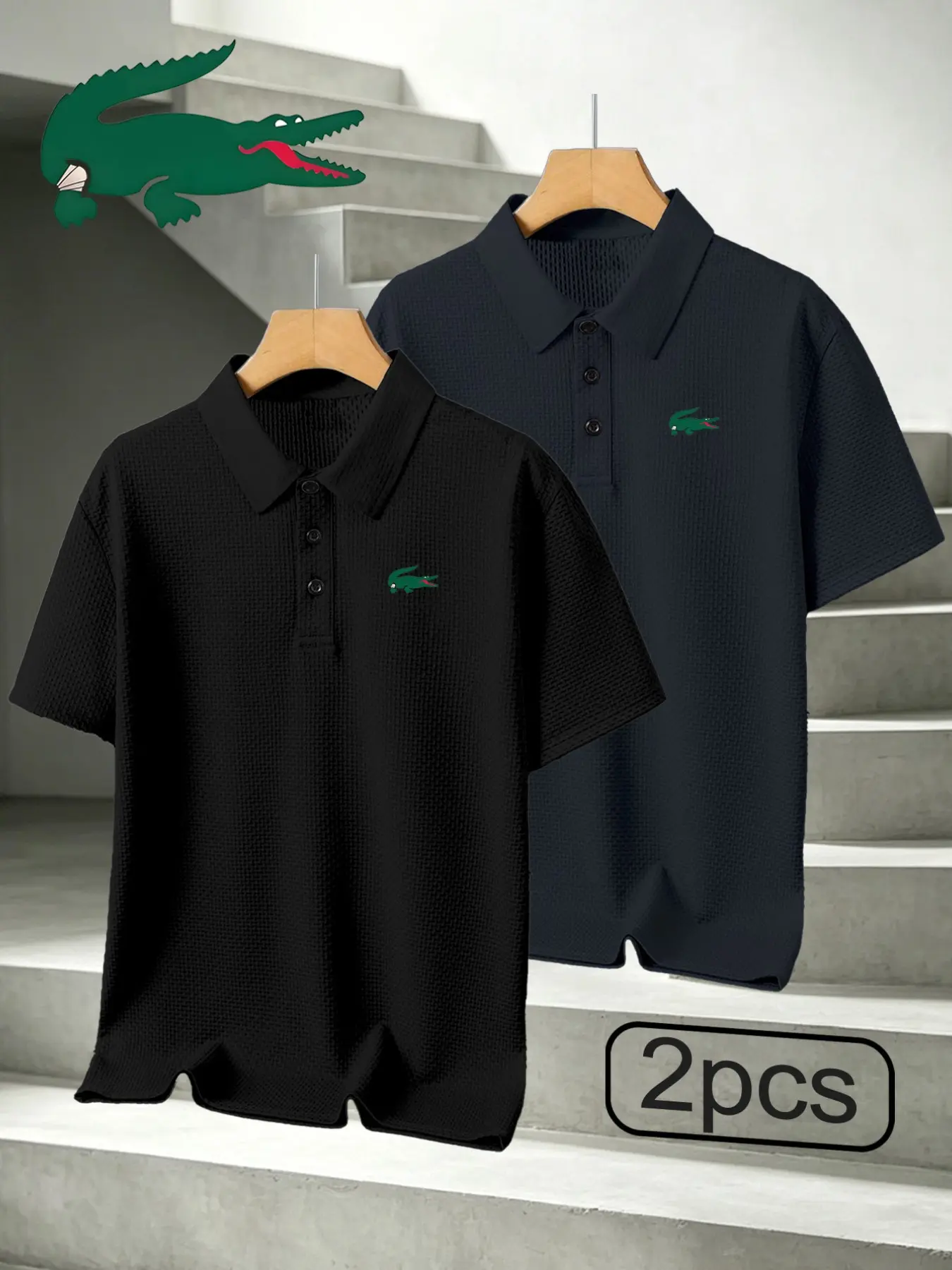 Men's Crocodile Print Polo Shirt, Fitted Casual Style, Breathable and Comfortable, Four Seasons Wear, High-Quality Long-Lasting Design