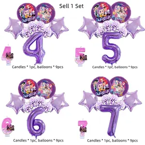Kpop Demon Hunters Birthday Party Supplies Set, Birthday Decorations and Numbers Candle, Cake Top Decorations,Balloon Set, for Birthday Celebrations and Anniversaries, K-pop Style Foil Balloons, Home and School Party Decorations