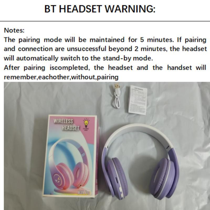 Wireless Headphones, Over-ear Design Headphone with Light Effect, Foldable Headphones Suitable for Gaming, Office, Queue, Audio