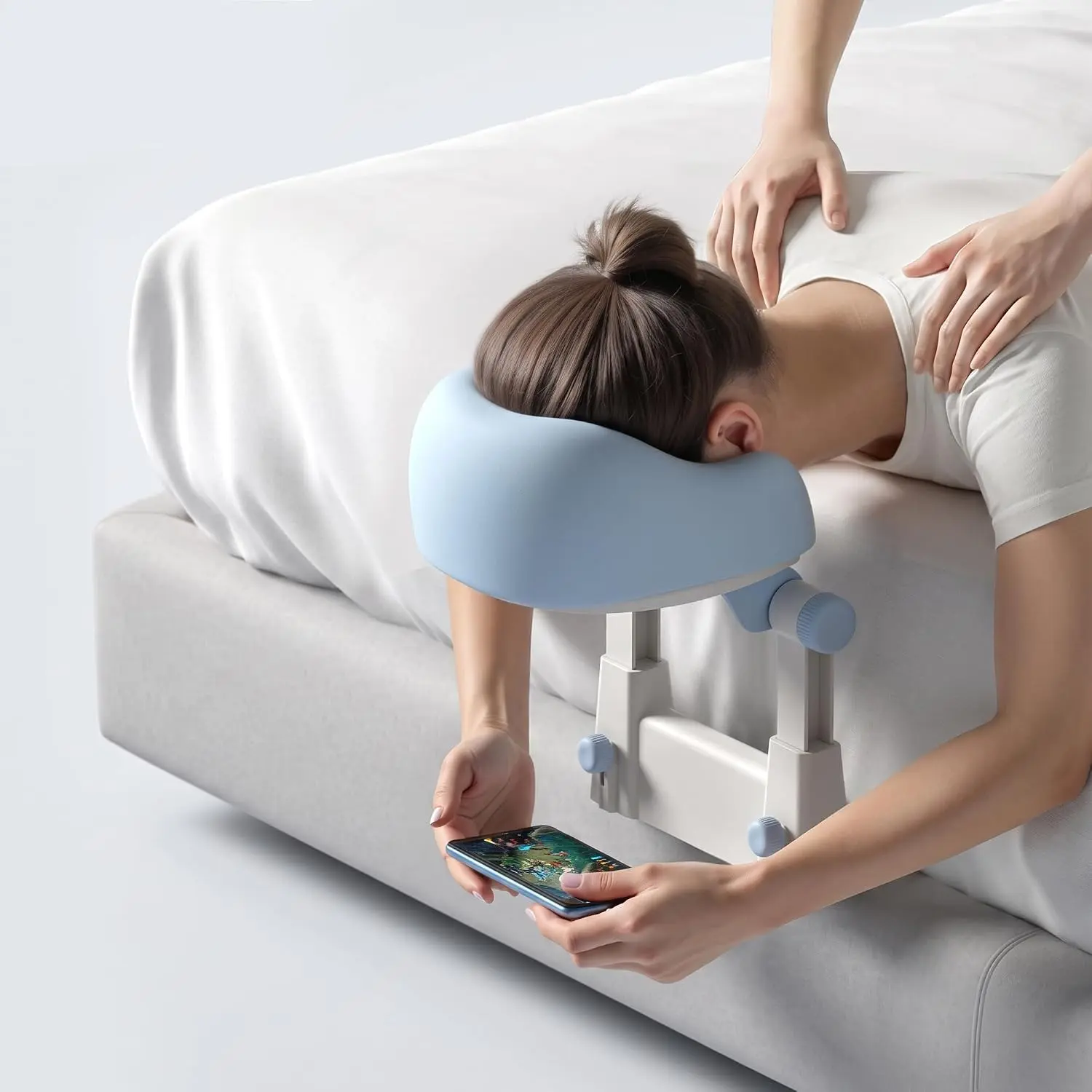 Massage Headrest for Bed, Bed Massage Head Holder, U-Face Cradle Pillow Kit at Home, Face Down Pillow After Eye Surgery, Massage Table Head for Salon Spa-Light Blue