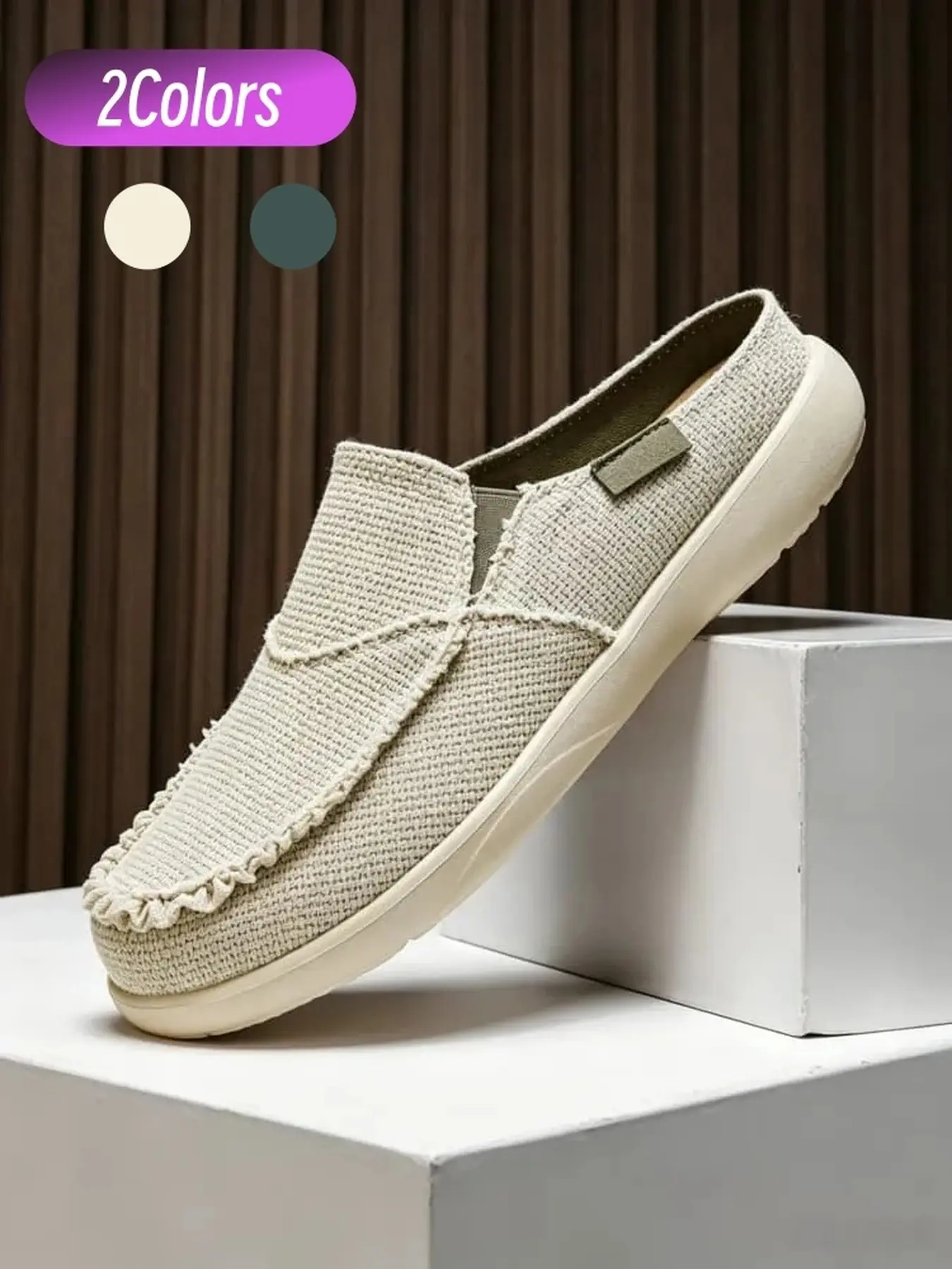 Men Canvas Backless Slides With Cork Sweat-absorbent Insole Vintage Frayed Design Breathable No Stuffiness Lightweight EVA Anti-slip Platform Lazy Casual Slides For Home Commute Trips