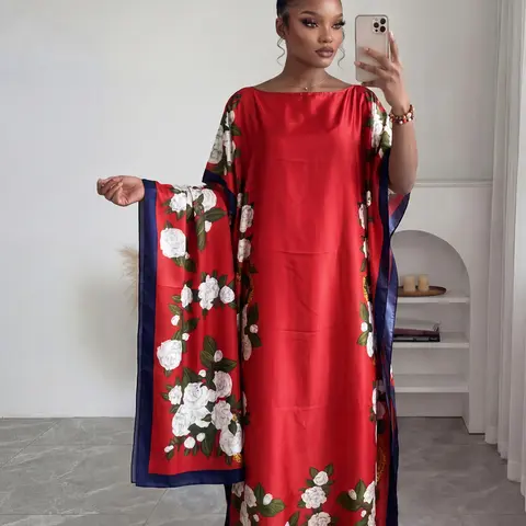 Elegant Floral Print Kaftan Set, Women's Beach Cover-Up with Sun Protection, Matching Shawl or Headband, Fashionable Summer Wear, Swimwear Cover Up